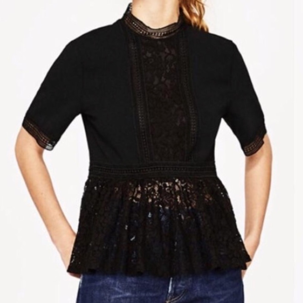 ZARA - Black Lace Peplum - NWOT